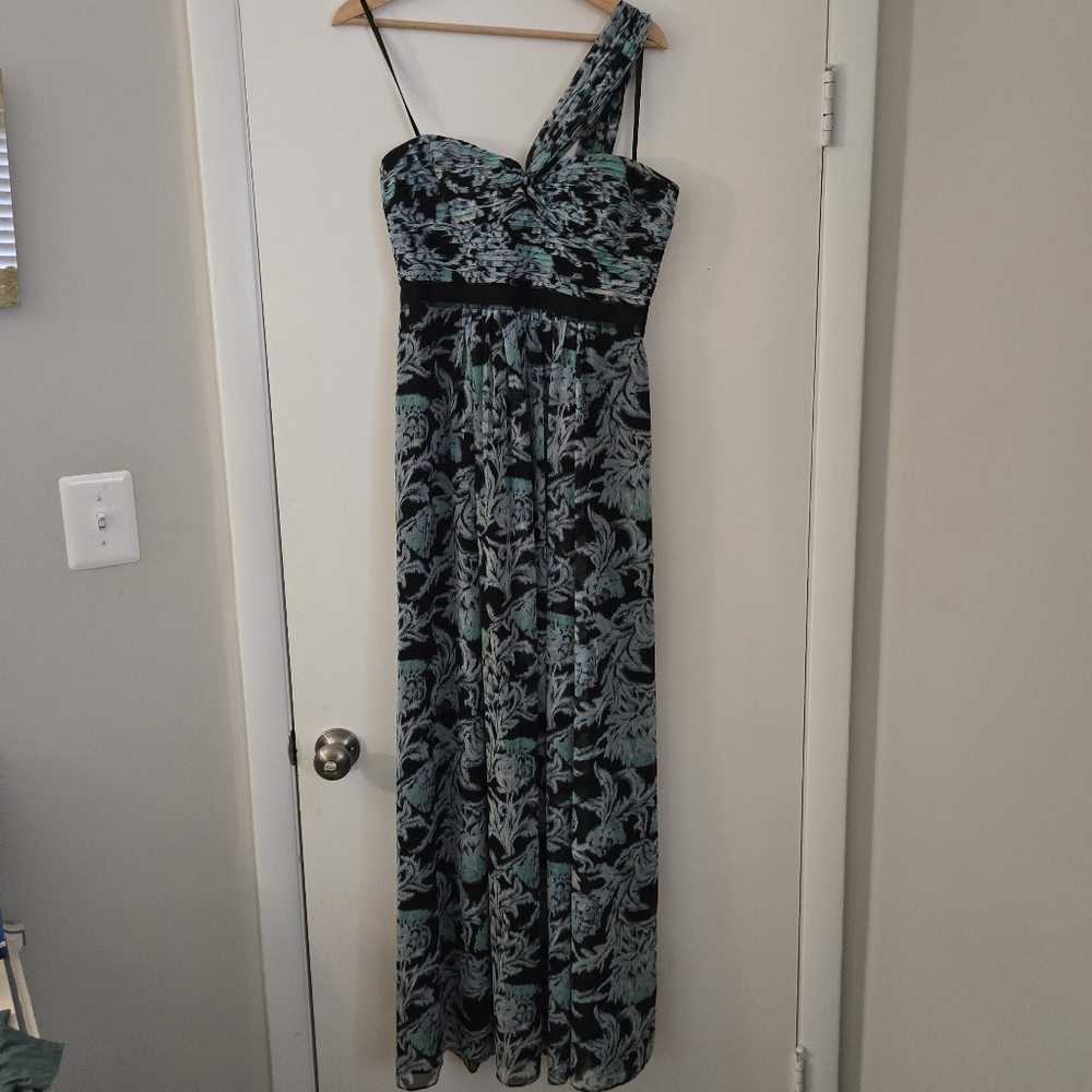 BCBG Max Azria Blue Pattern One Shoulder Gown Size 8